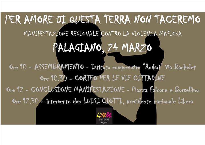 “PER AMORE DI QUESTA TERRA NON TACEREMO”. Corteo a Palagiano il 24 marzo