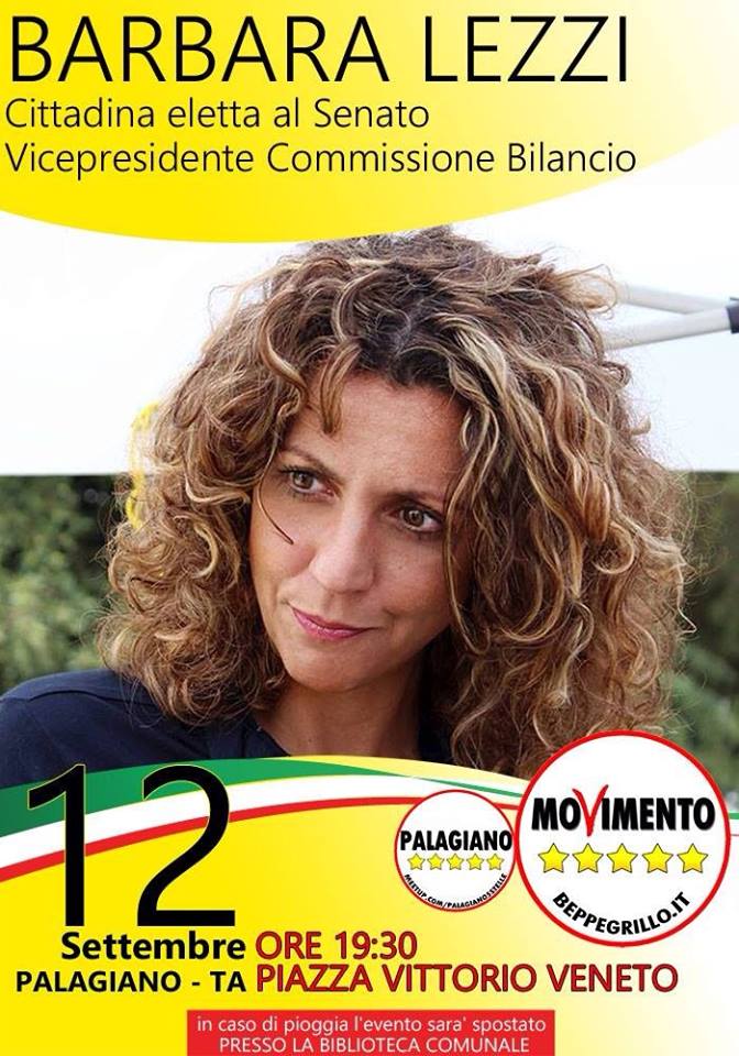 PALAGIANO: AGORA’ 5 STELLE CON LA SENATRICE BARBARA LEZZI