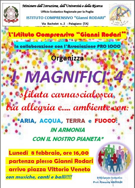 Carnevale a Palagiano: ARIA, ACQUA, TERRA e FUOCO, I magnifici 4…. elementi del nostro Pianeta