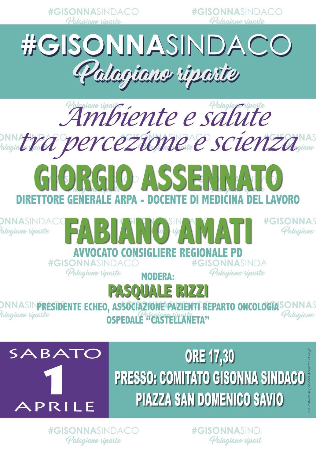 1 aprile Palagiano convegno con Assennato e Amati su ambiente e salute