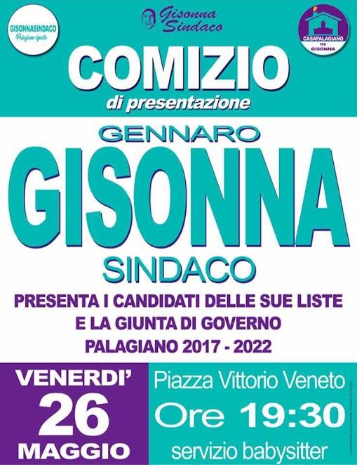 Conferenza stampa Gisonna venerdì 26 maggio 19:30 piazza Vittorio veneto