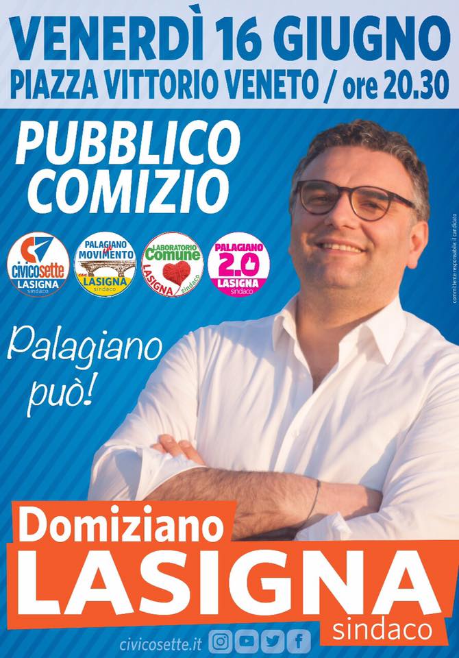 Stasera venerdi 16 giugno pubblico comizio di Domiziano Lasigna