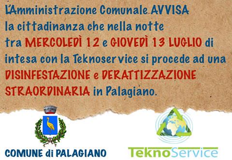 Staff del sindaco Lasigna: ” il 12 e 13 luglio intervento di disinfestazione e derattizzazione straordinario”