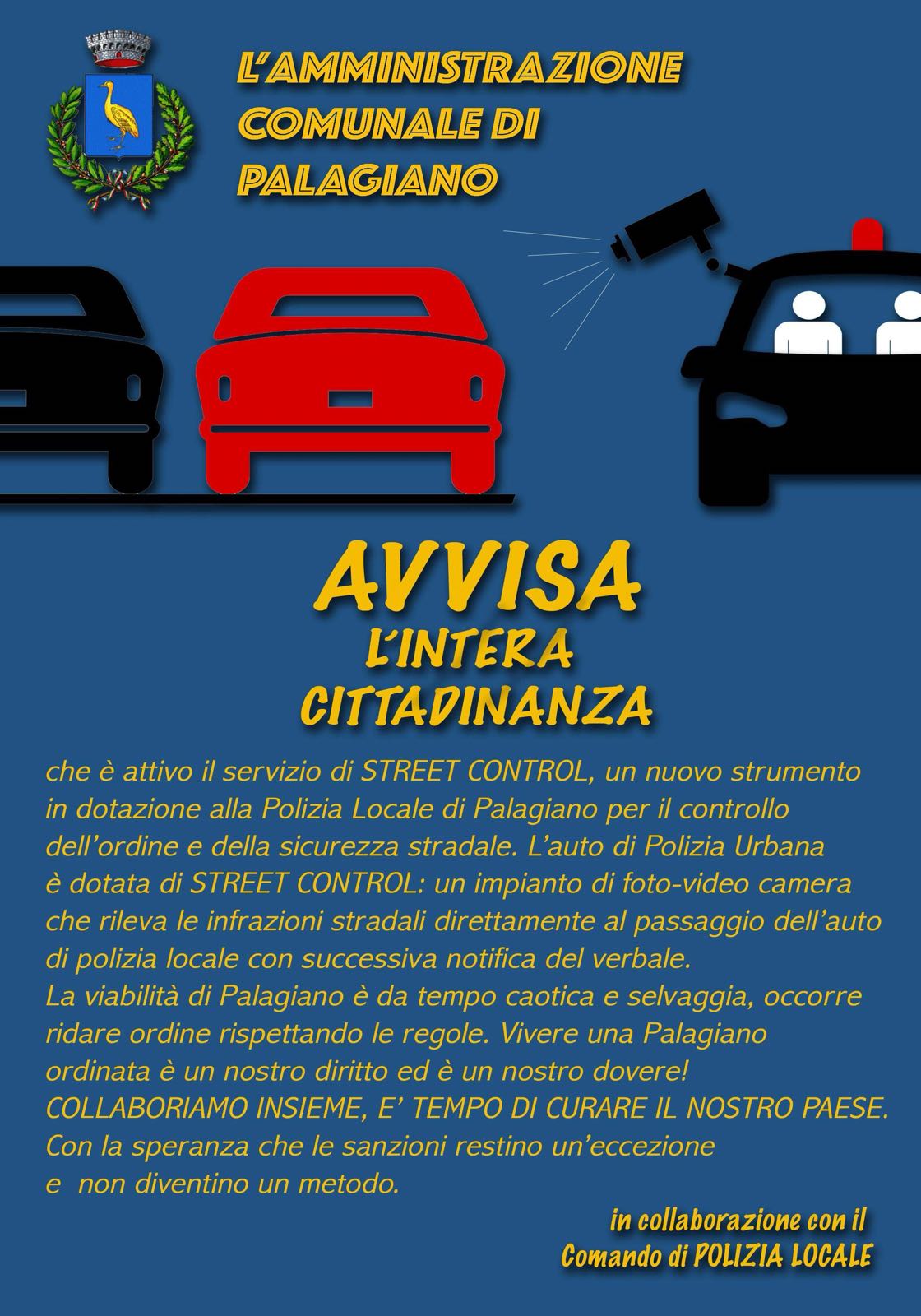 PALAGIANO SI DOTA DEL DISPOSITIVO “STREET CONTROL”