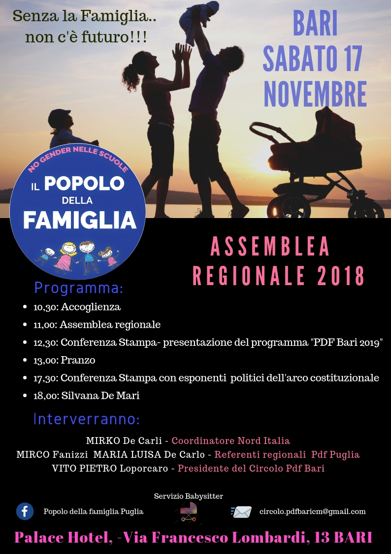 IL POPOLO DELLA FAMIGLIA di PALAGIANO: “PRESENTE ALL’ASSEMBLEA REGIONALE A BARI”.